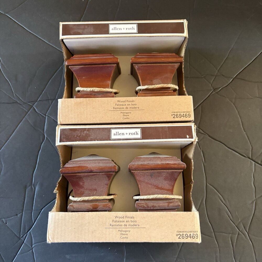 NEW 2 Boxes Allen + Roth Mahogany Wood Finials Fits 1 3/8th - 1 3/4" Diameter